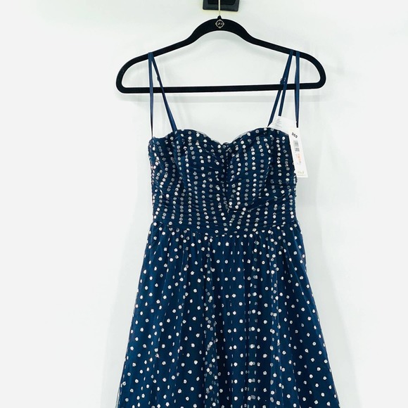 Eliza J Navy Glitter Mesh Fit & Flare Sweetheart Cocktail Dress Size 2 NWT - Picture 3 of 16